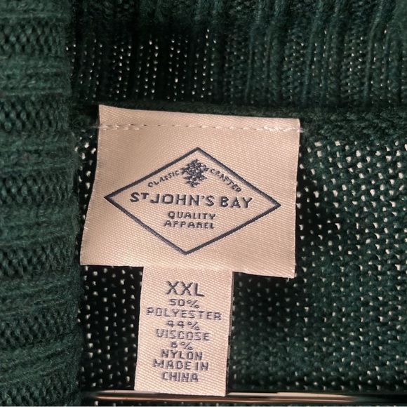 St. John's Bay XXL 2X Emerald Green Cowl Turtleneck Sweater Cable Knit Sleeve - Picture 4 of 7